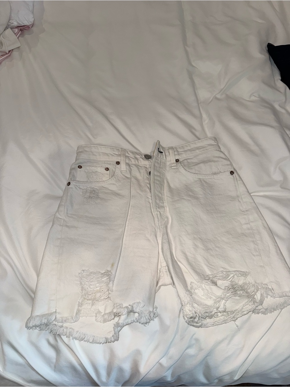 White Distressed Denim Shorts